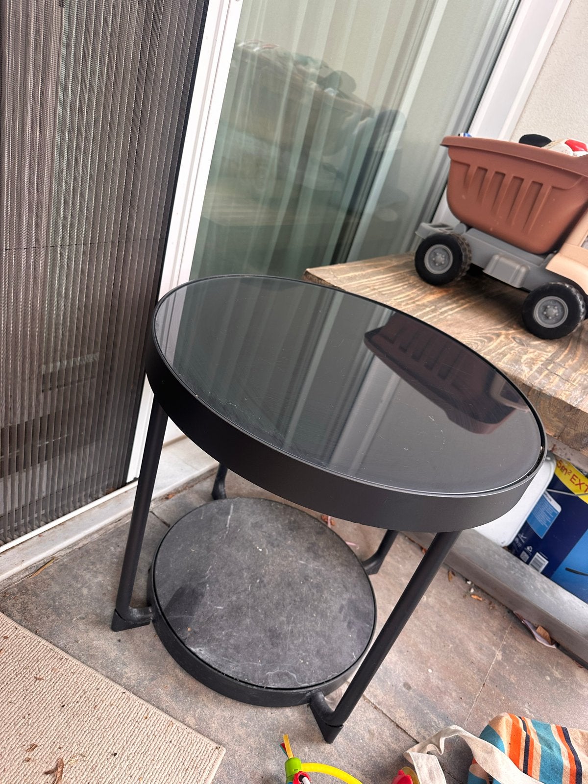 IKEA Frotorp bijzettafel - Zwart met marmerlook, Minder dan 55 cm, Gebruikt, Metaal of Aluminium, Rond