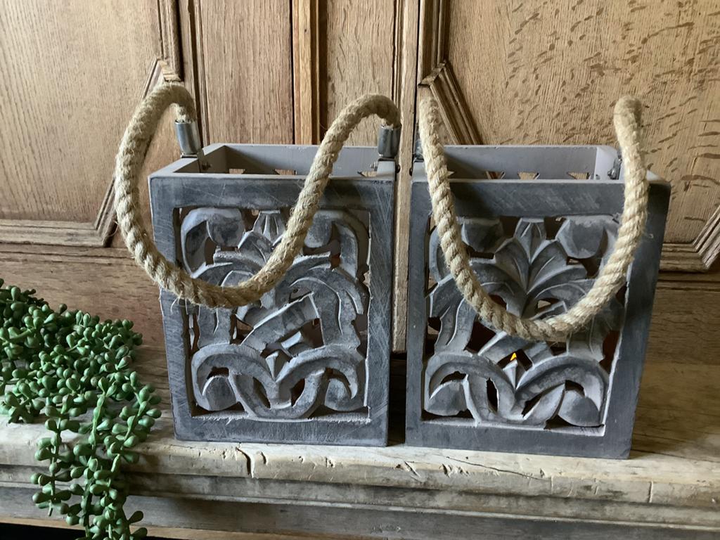 NIEUW grijs houten windlichten lantaarns, Ophalen of Verzenden, Nieuw