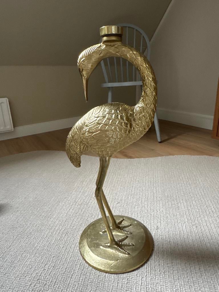 Gouden Kraanvogel Kandelaar - Vintage Decoratie, Ophalen of Verzenden