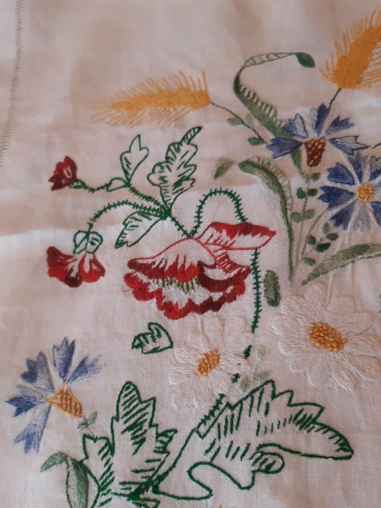 Vintage geborduurd linnen laken bloemen 157x150 cm, Verzenden