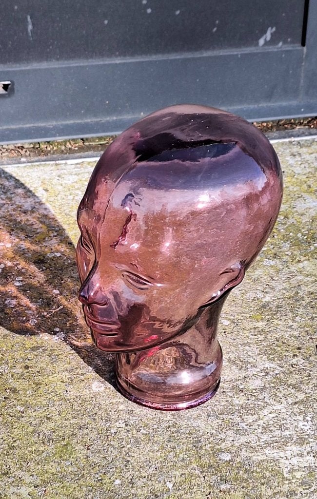 Vintage mid-century roze gekleurde glazen mannequinkop., Ophalen of Verzenden