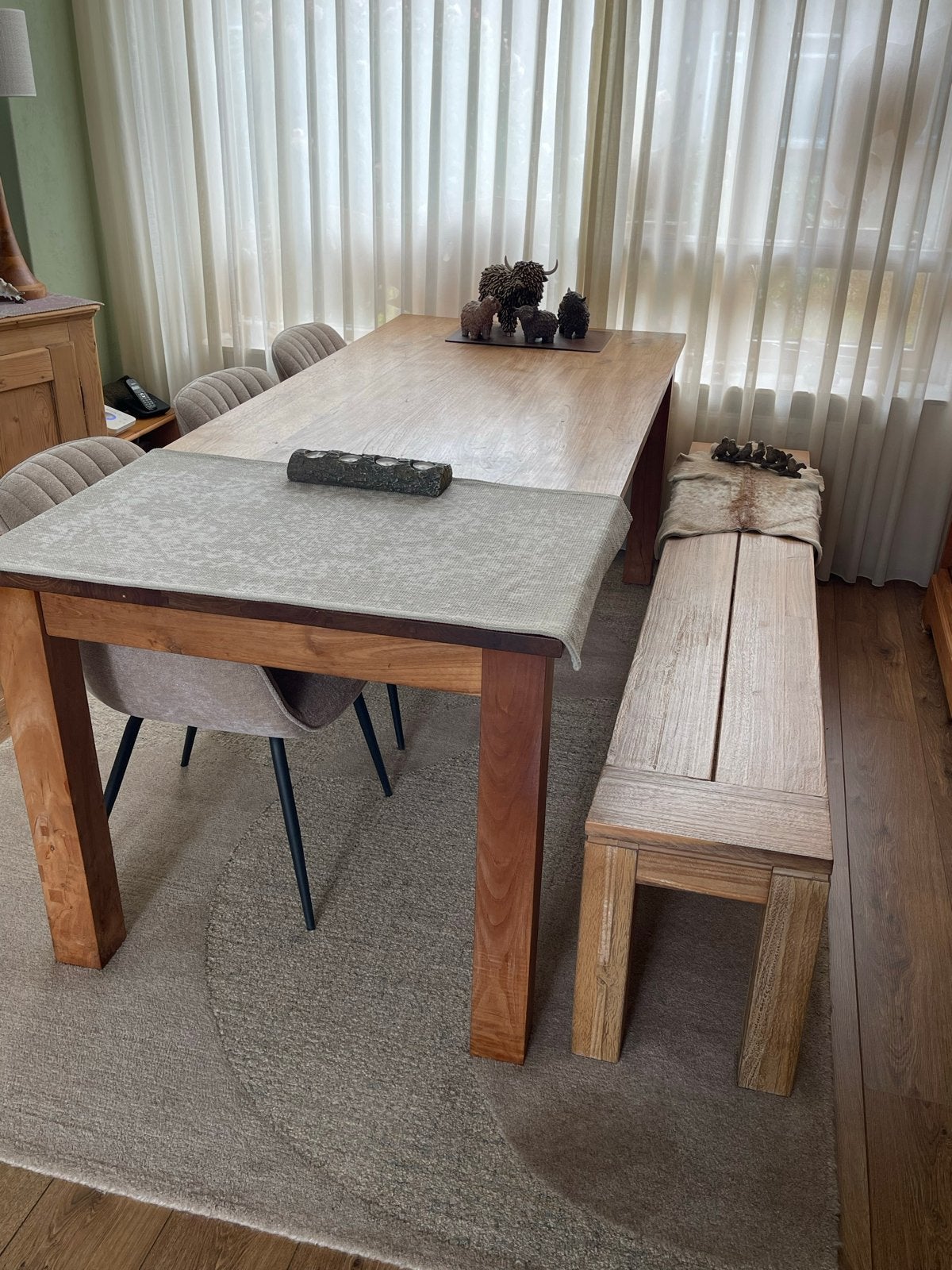 Robuuste eettafel met bank, Ophalen, Gebruikt, 200 cm of meer, 50 tot 100 cm