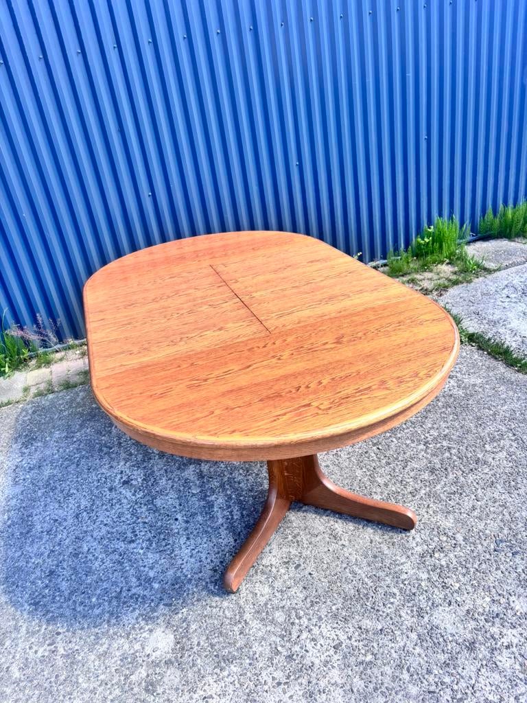 Vintage eettafel rond uitschuifbaar, Ophalen, Gebruikt, 100 tot 150 cm, C