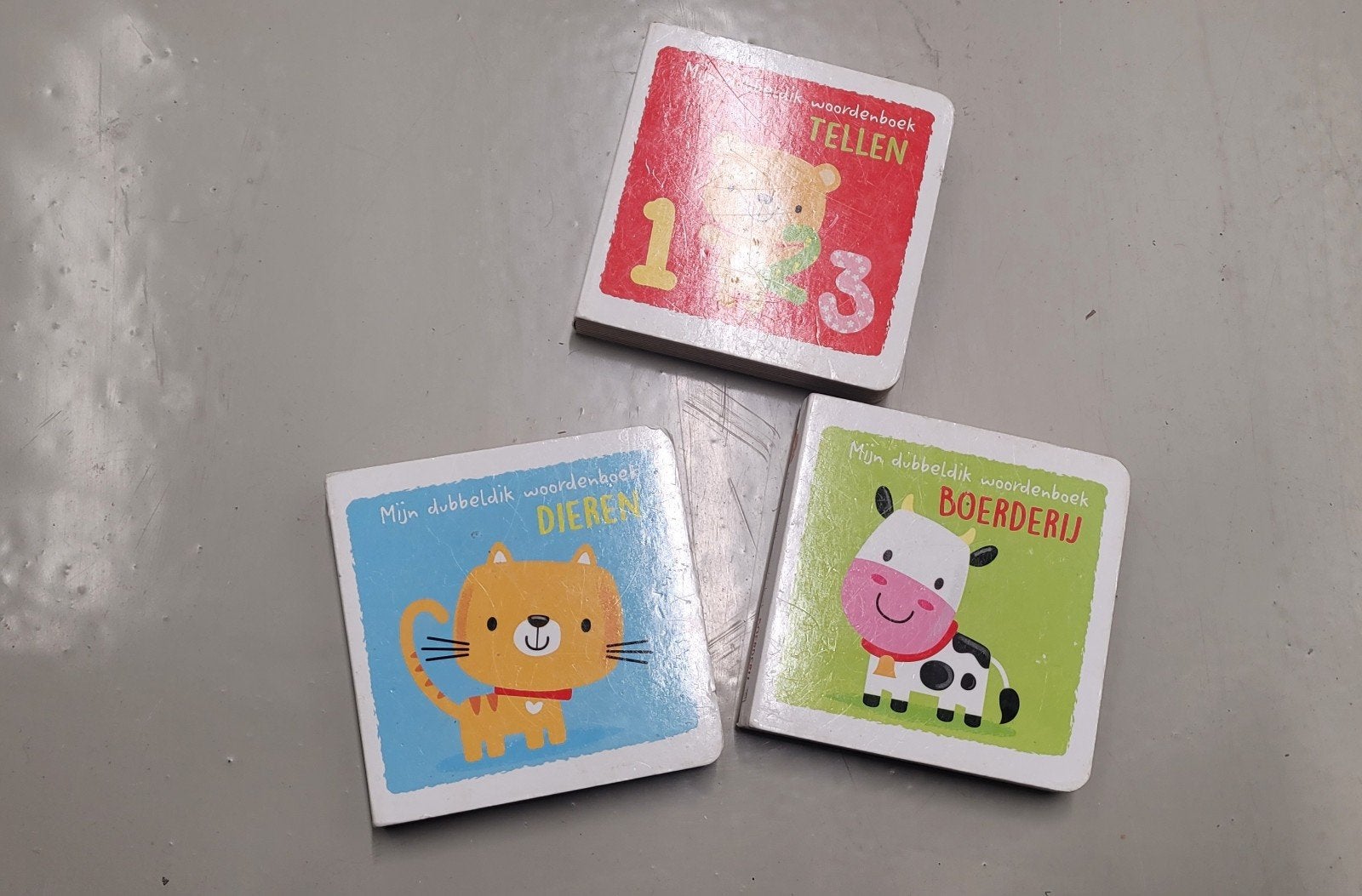 Set van 3 babyboekjes: Tellen, Dieren en Boerderij, Ophalen of Verzenden, Zo goed als nieuw, Uitklap-, Voel- of Ontdekboek, 0 tot 6 maanden