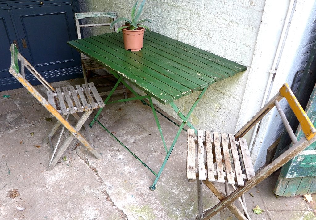 Prachtige  groene landelijke inklapbare bistro tuintafel, Tuin en Terras, Ophalen, Gebruikt, Onbekend, Onbekend