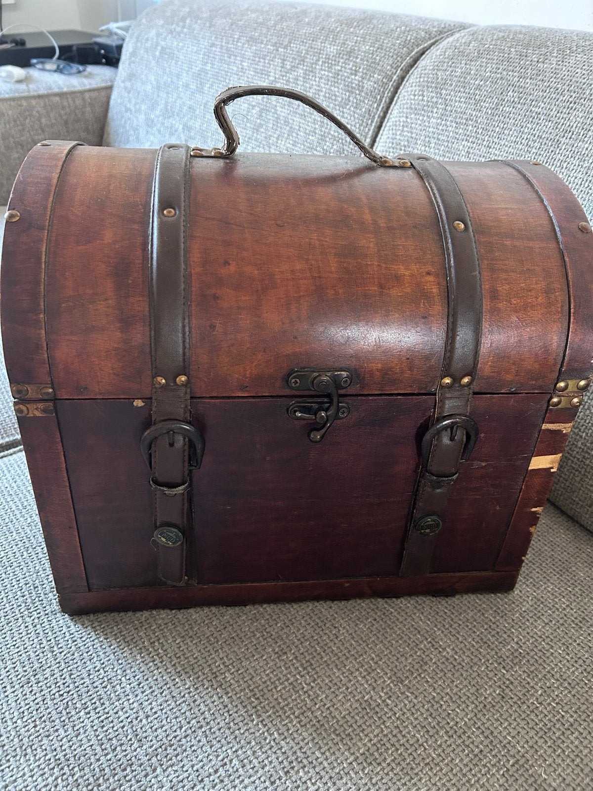Decoratieve houten schatkist met handvat kist hout, Ophalen of Verzenden