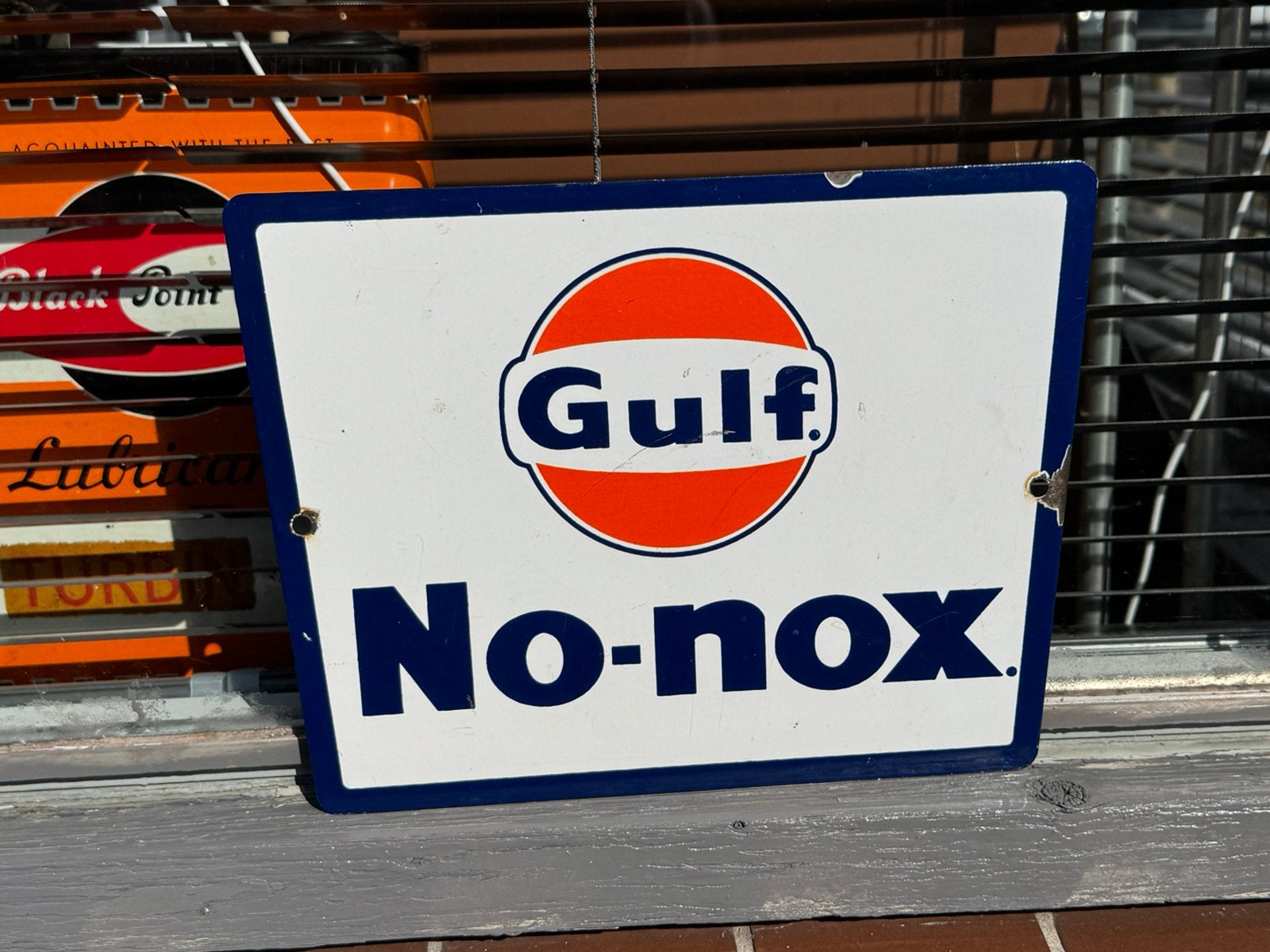 Gulf emaille reclamebord, Verzamelen, Ophalen, Gebruikt, Reclamebord