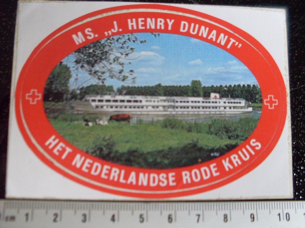 sticker het nederlandse rode kruis ms. J. Henry dunant schip, Verzenden, Zo goed als nieuw, Bedrijf of Vereniging