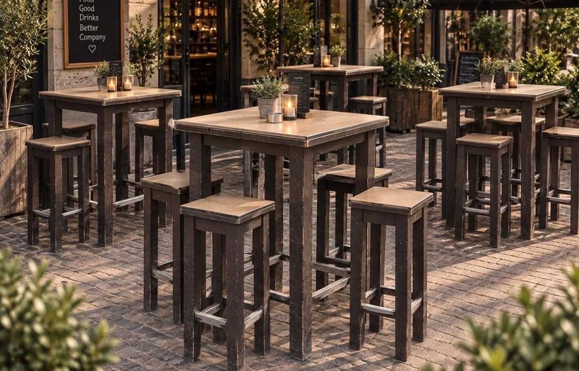Houten Bartafel met 4 Krukken, Ophalen of Verzenden, Gebruikt