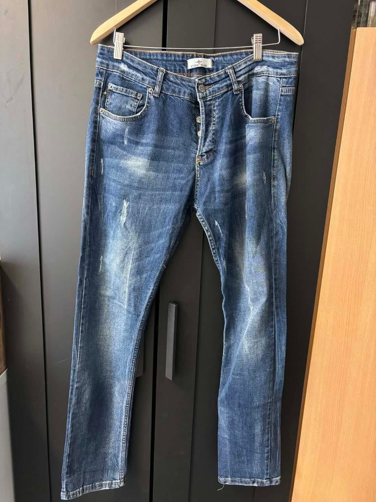 Stijlvolle Blauwe Denim Jeans met Afneembare Patch, Blauw, W32 (confectie 46) of kleiner, Ophalen of Verzenden, Stone Island