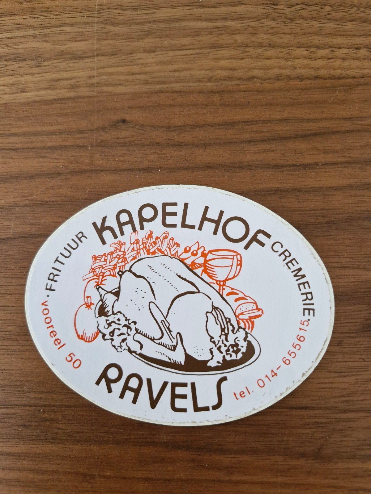 10549 Vintage Kapelhof Ravels Frituur Cremerie Sticker, Verzamelen, Ophalen of Verzenden