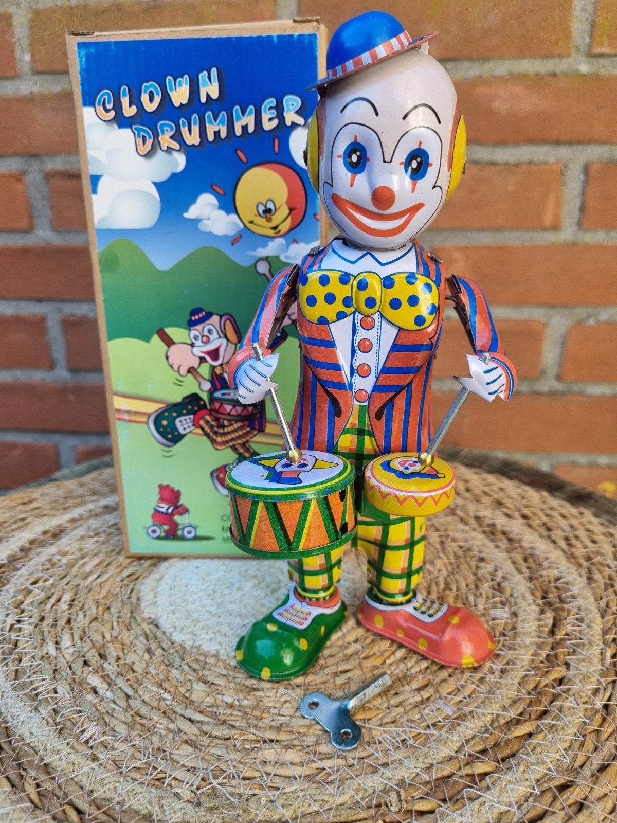 Vintage Blikken Clown Drummer Opwindbaar Speelgoed, Antiek en Kunst, Ophalen of Verzenden
