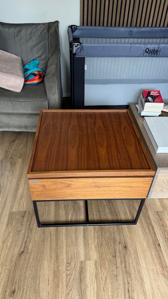 Goossens Salontafel Hout met Metalen Onderstel, Huis en Inrichting, Tafels | Salontafels, Ophalen, 100 tot 150 cm, Vierkant, 50 tot 100 cm