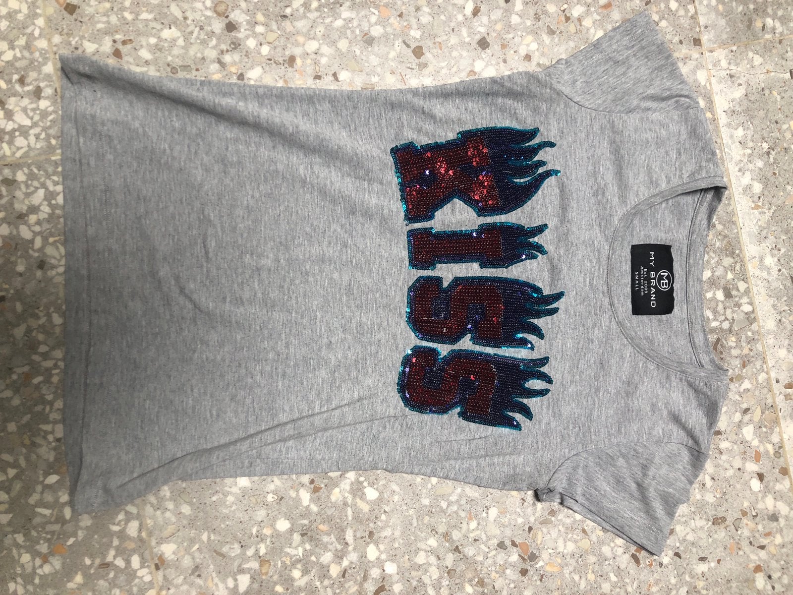 Grijs My Brand T-shirt met pailletten, Ophalen of Verzenden, Zo goed als nieuw, Korte mouw, Maat 36 (S)