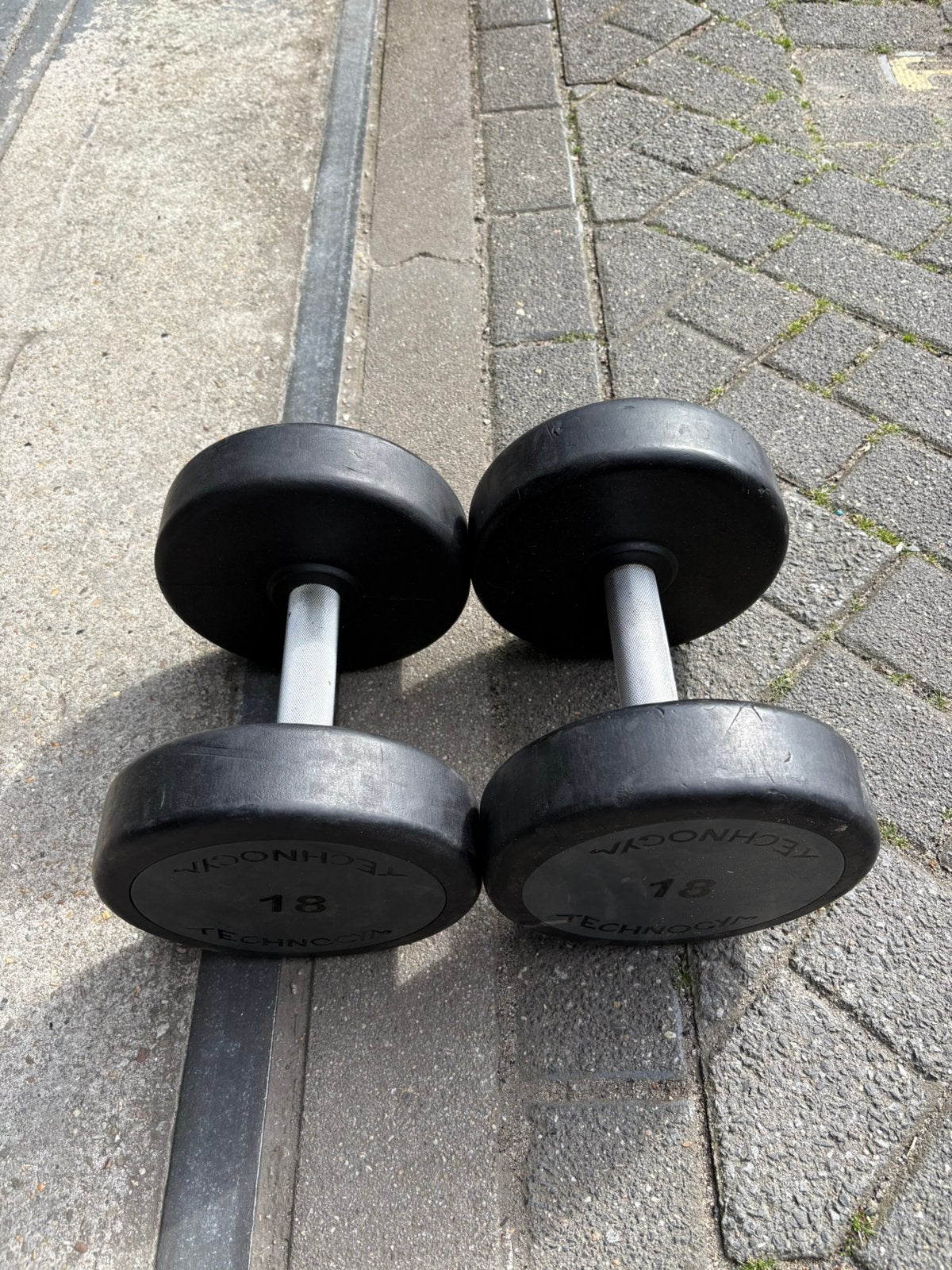 2 x 18 kg pu urethane technogym dumbbells gewichten, Ophalen, Dumbbell, Gebruikt, Technogym