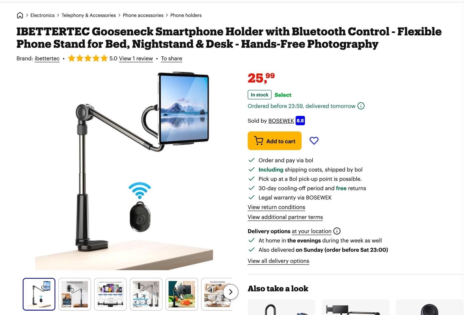 IBETTERTEC Gooseneck Smartphone Houder met Bluetooth, Ophalen, Nieuw