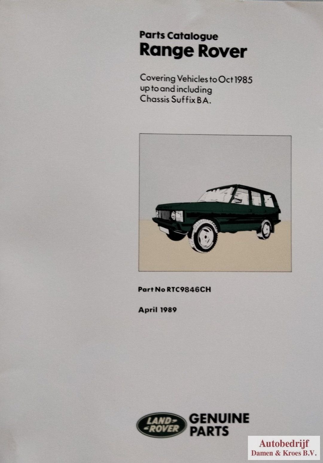 Land Rover Range Rover Parts Catalogue RTC9846CH, Ophalen of Verzenden