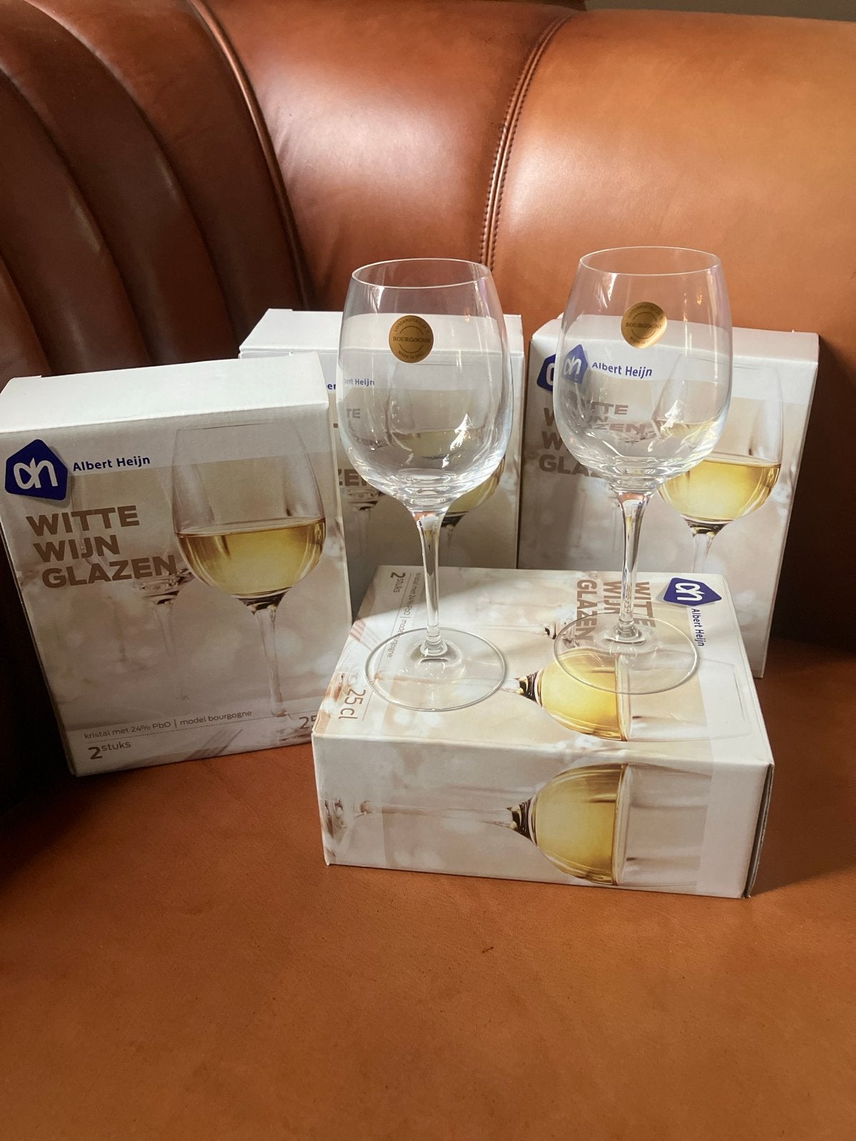 8 Nieuwe Kristallen Bourgogne Wijnglazen (24%PbO), Glas of Glazen, Nieuw, Ophalen of Verzenden, Glas