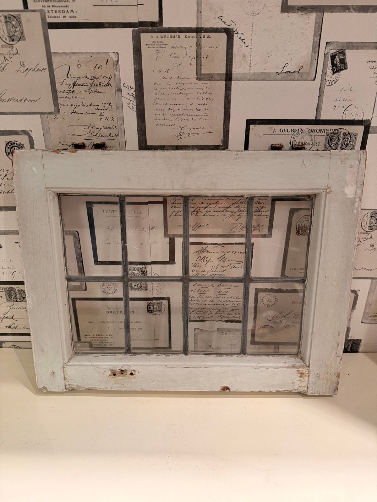 Brocante kozijn met glas en lood, Antiek en Kunst, Ophalen