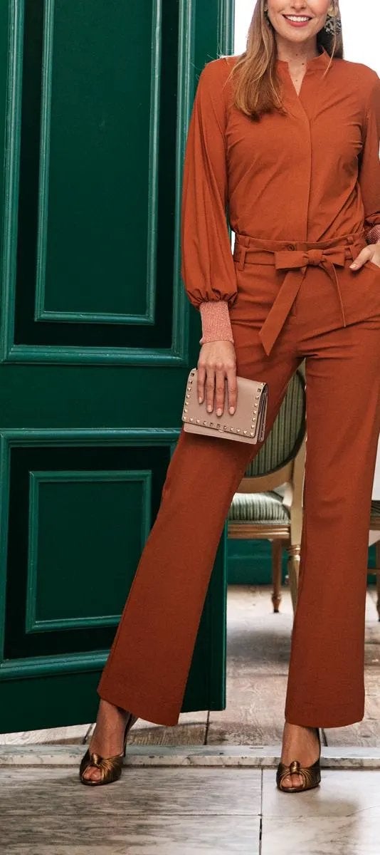 Studio anneloes renske broek M bonded travelstof cinnamon, Maat 38/40 (M), Ophalen of Verzenden, Zo goed als nieuw, X