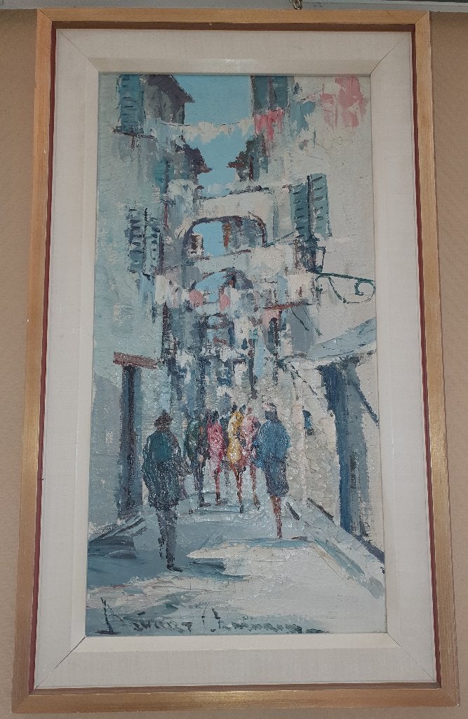 Impressionistisch mediterraans stadgezicht Bévort (1917-1996, Antiek en Kunst, Kunst | Schilderijen | Klassiek, Doek, Impressionistisch