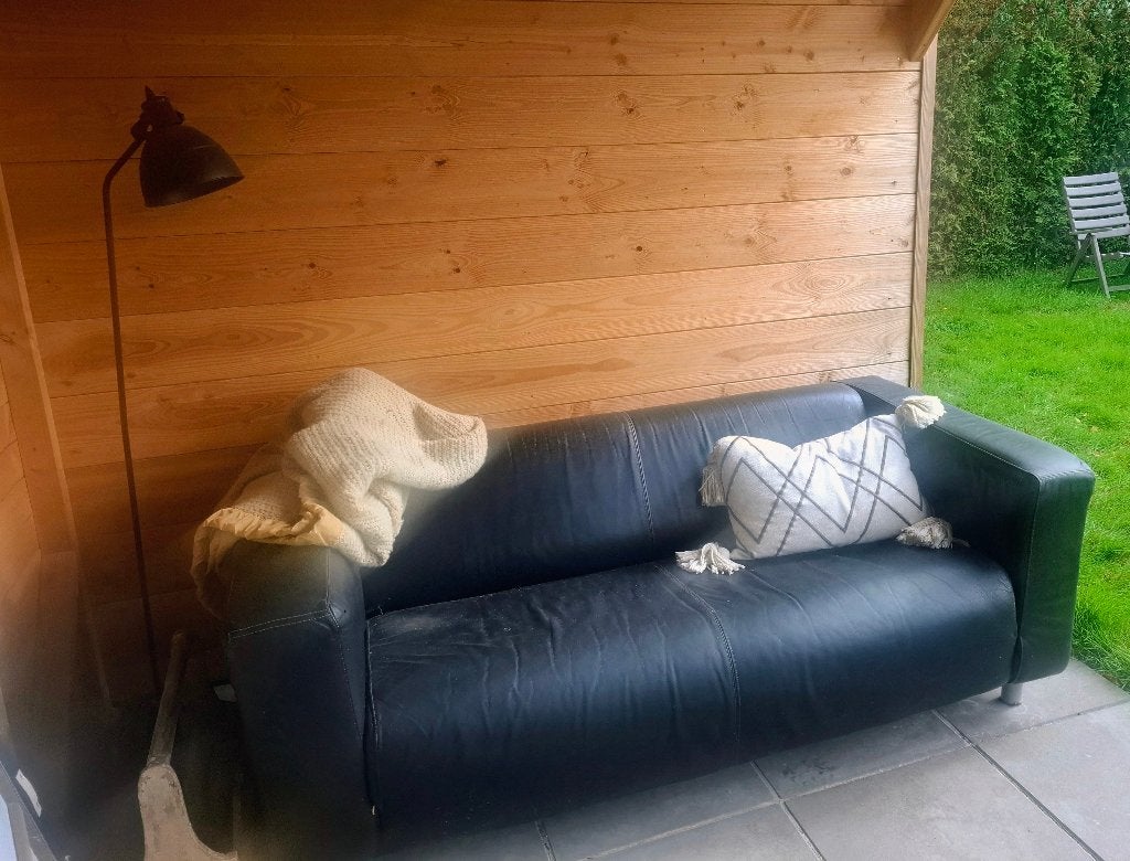 Ikea leren bankje klippan, Huis en Inrichting, Ophalen, Gebruikt, Hout, 150 tot 200 cm