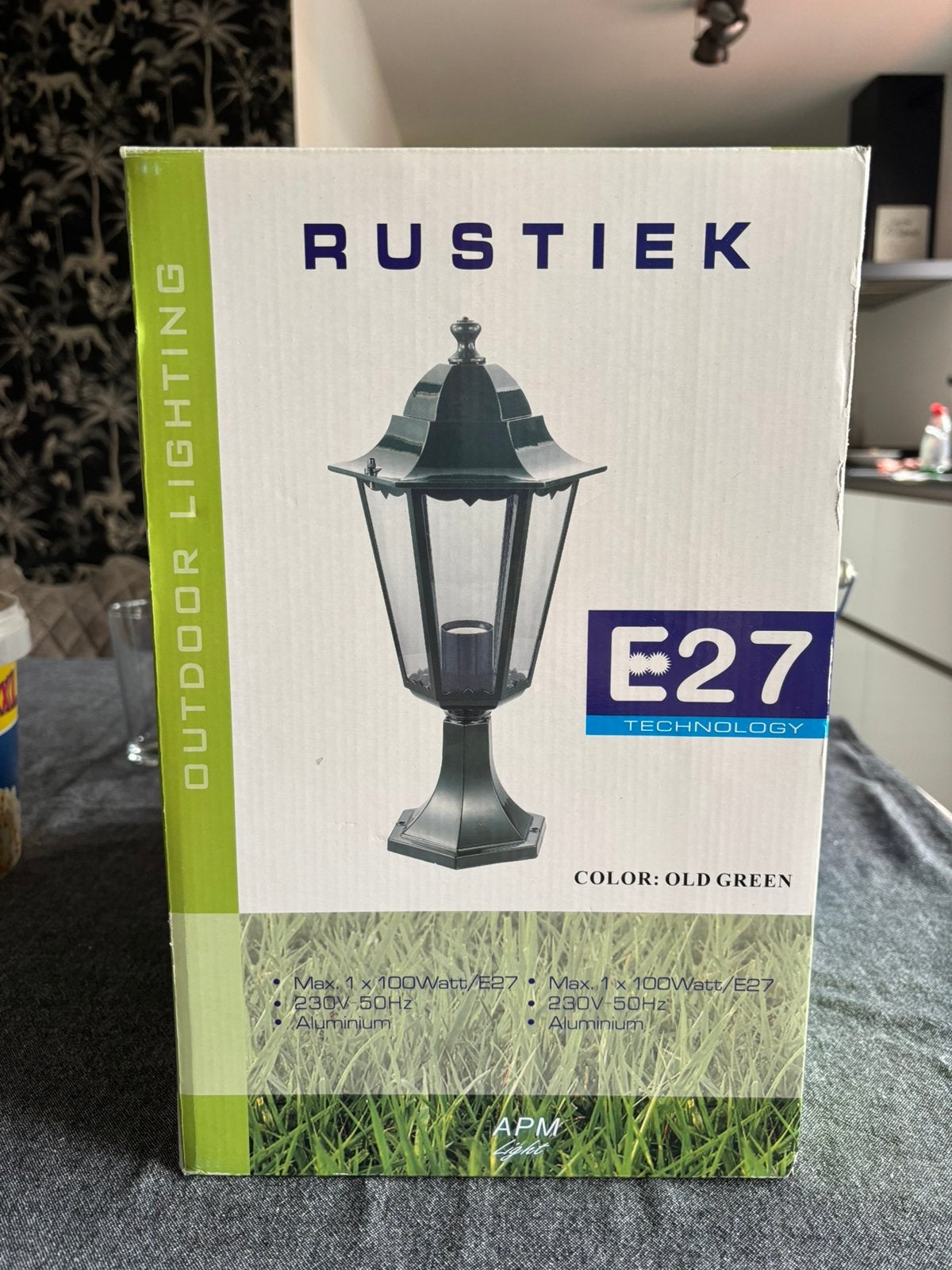Staande buitenlamp oud groen, Tuin en Terras, Ophalen, Staande lamp, Netvoeding, 50 tot 250 watt