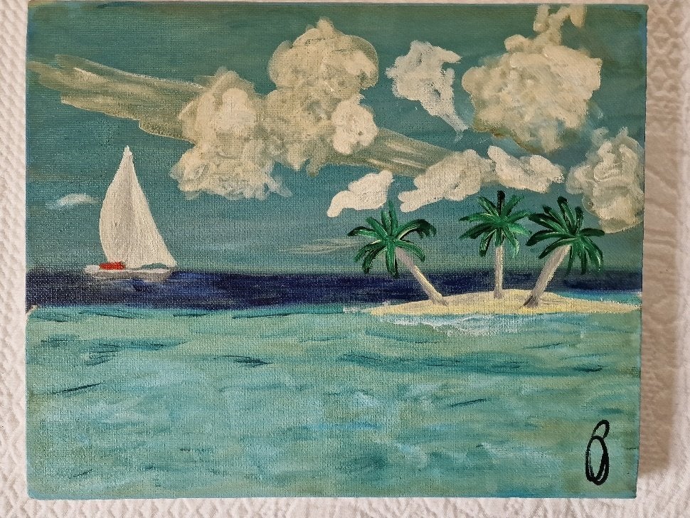 Tropical Dream - olieverf schilderij 30x24 CM, Minder dan 50 cm, Oorspronkelijke maker, Nieuw, Ophalen of Verzenden