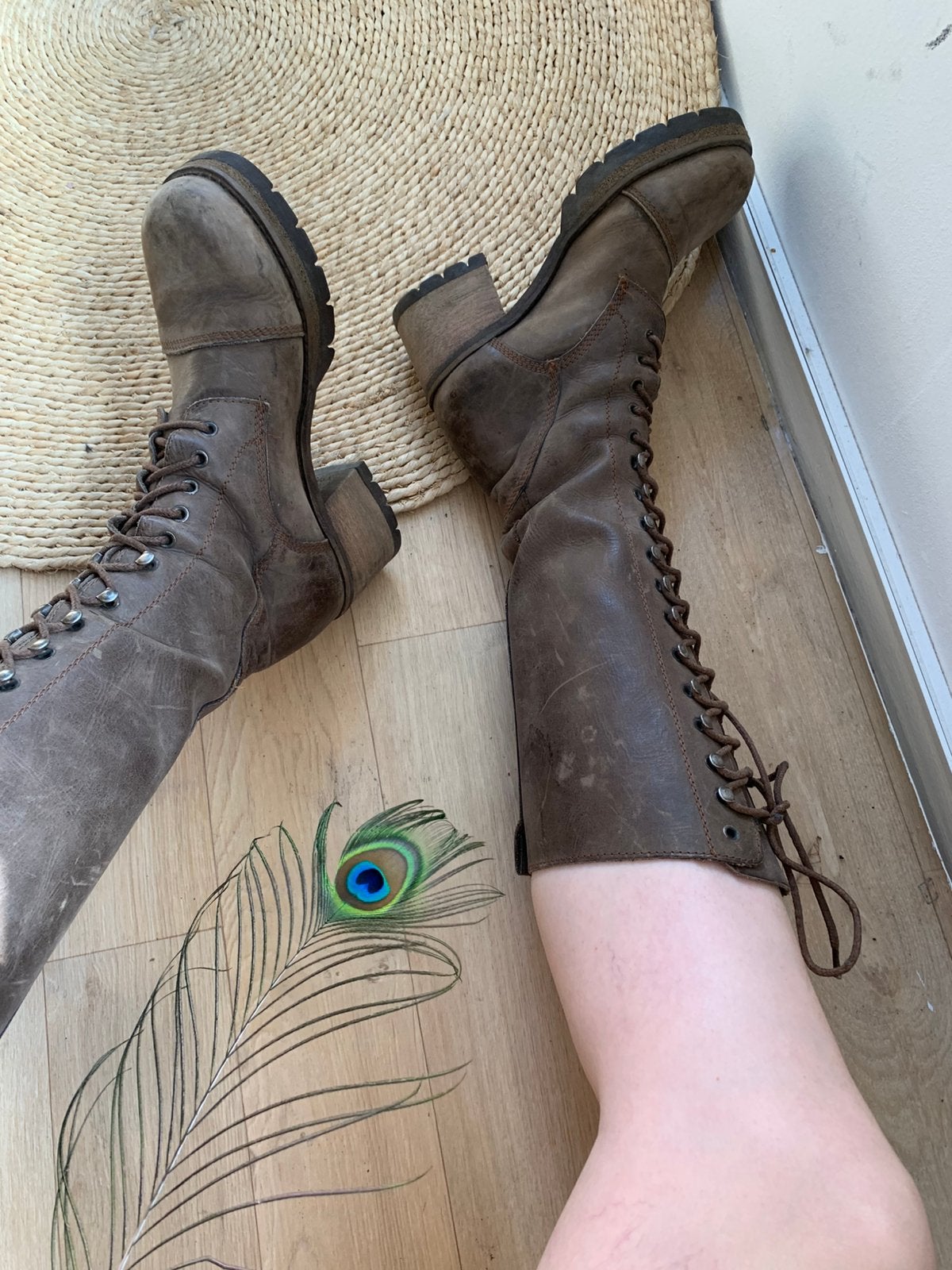 Hotic right now veterlaarzen 38 hoge retro boots blokhak, Hoge laarzen, -, Ophalen of Verzenden, Zo goed als nieuw