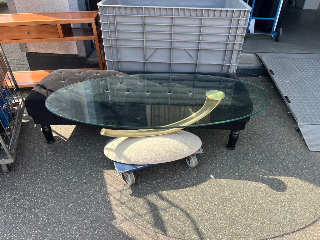 Vintage italiaanse design salontafel jaren 80 met messing, Huis en Inrichting, Tafels | Salontafels, Ophalen, Vintage retro midcentury hollywood regency