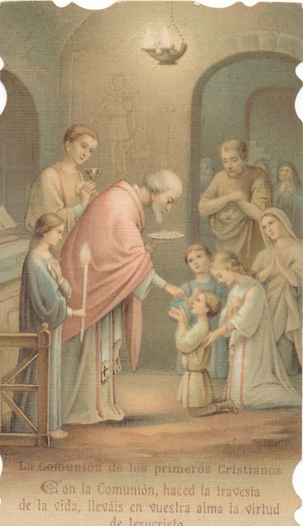 Mooi oud communie prentje 1919, Verzamelen, Ophalen of Verzenden, Zo goed als nieuw, Kaart of Prent, Christendom | Katholiek