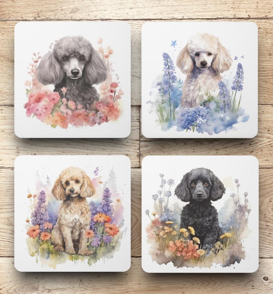 Dwergpoedel Aquarel onderzetters met houder, Ophalen of Verzenden, Nieuw
