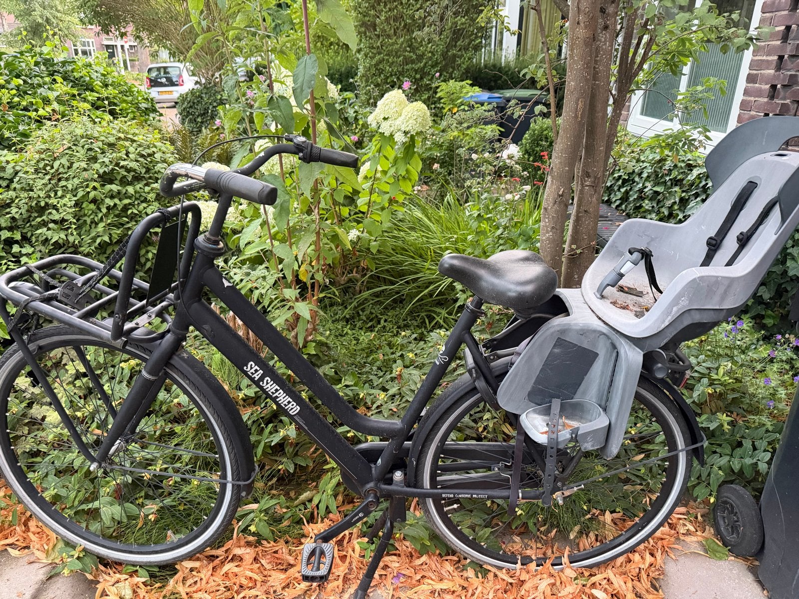Gratis Gebruikte Sea Shepherd transportfiets met kinderzitje, Overige merken, Velgrem, Versnellingen, Ophalen of Verzenden
