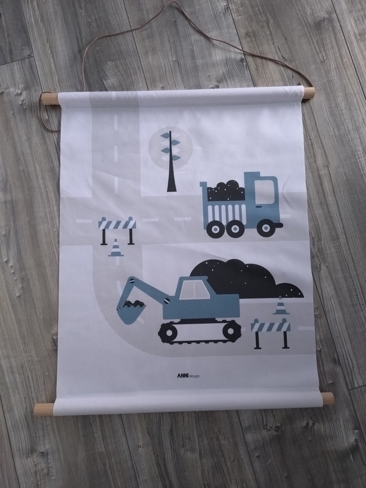 kinder poster anni design graafmachine blauw, Ophalen, Rechthoekig Staand, Zo goed als nieuw, Canvas of Doek
