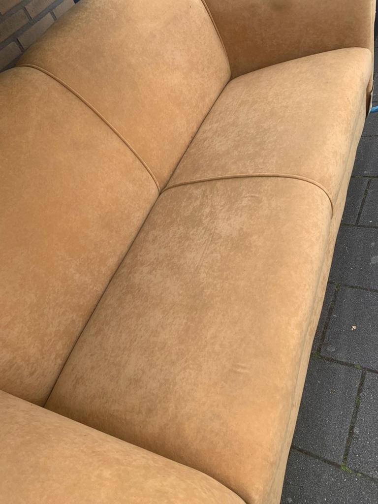 Comfortabele 2-3 zitsbank, zandkleurig, stof, Gebruikt, Klassiek, 150 tot 200 cm, Tweepersoons