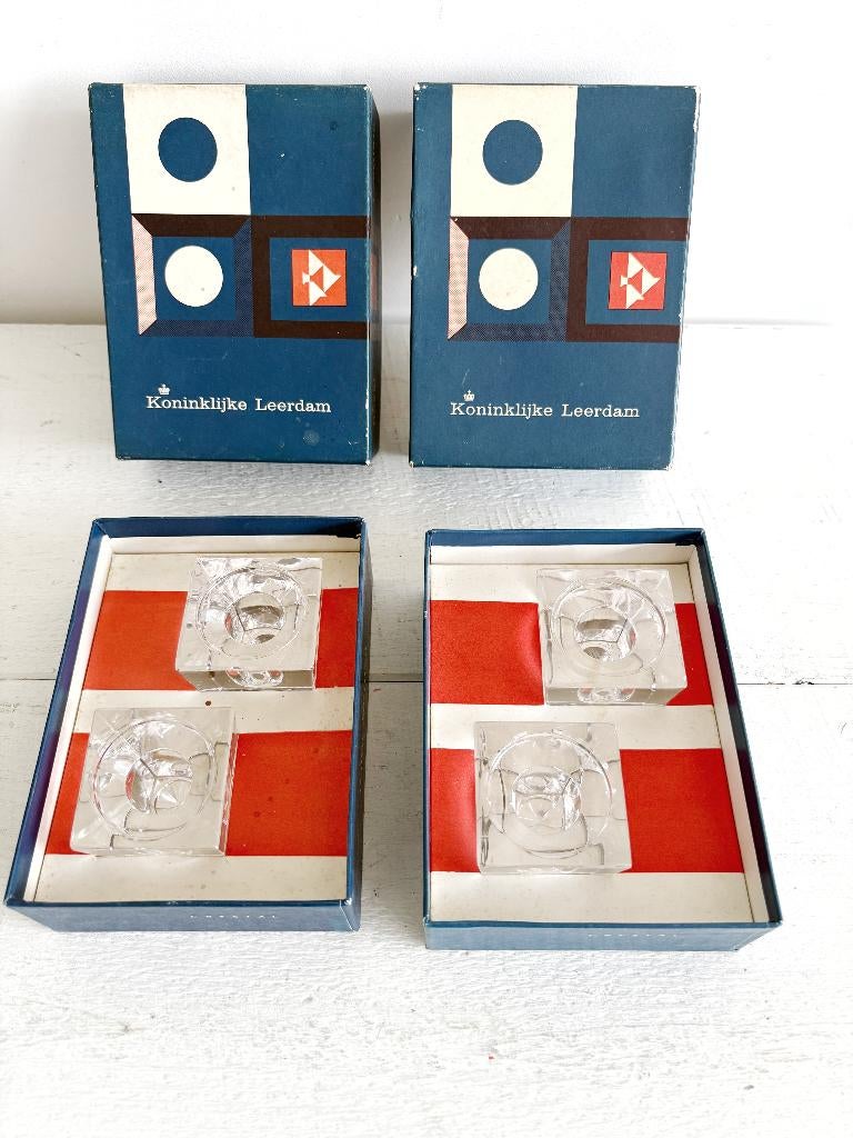 Royal Leerdam kandelaars 4x kristal (1970), Ophalen of Verzenden