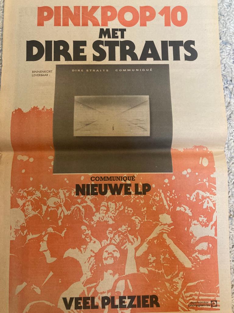 DIRE STRAITS A3 advertentie Communiqué release PINKPOP 1979, Cd's en Dvd's, Ophalen of Verzenden, Zo goed als nieuw