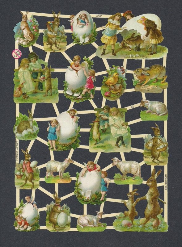 Paaseieren met kindertjes Poëzie plaatjes 7272, Verzamelen, Poesieplaatjes, Ophalen of Verzenden