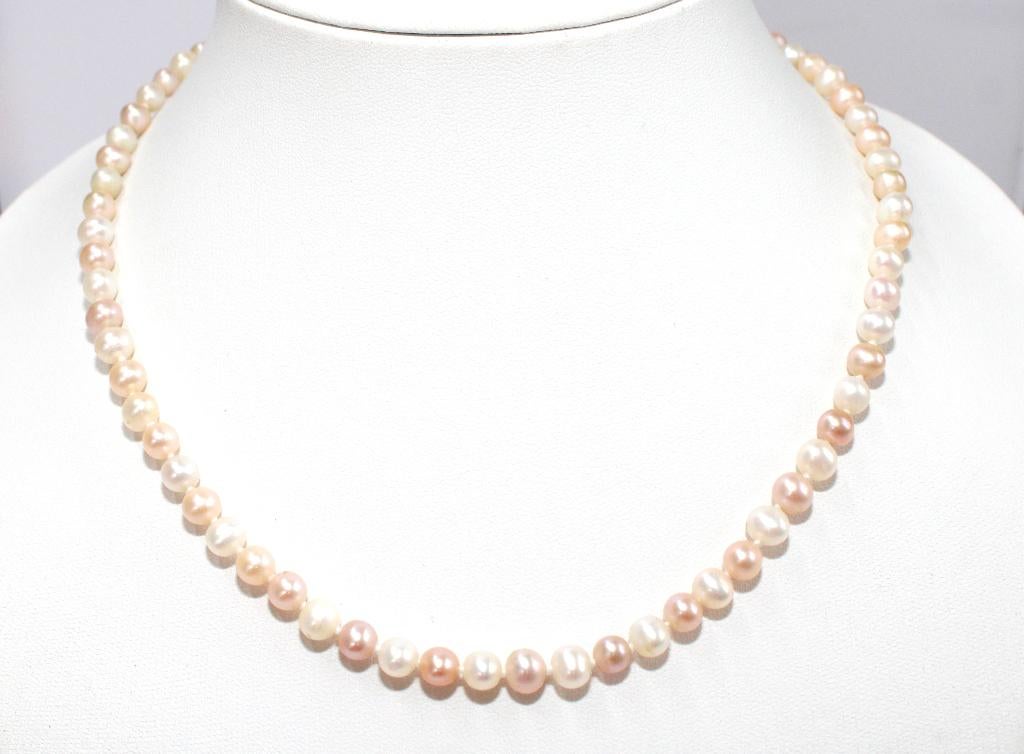 Schitterende Sterling Zilver Zoetwater Parel Ketting 45 CM, Sieraden, Tassen en Uiterlijk, Antieke sieraden, Ophalen of Verzenden