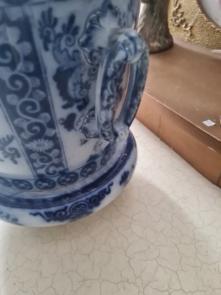 Antieke bloempot, cache pot merk Petrus Regout 19e eeuw 28cm, Tuin en Terras, Bloempotten, Heikant 21 Kaatsheuvel, Gebruikt, Binnen