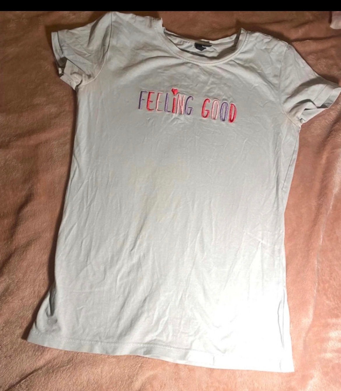 Leuk T-shirt 'Feeling Good' voor tienermeisjes, maat 170 cm, Kleding | Dames, T-shirts, Wit, Ophalen of Verzenden, Korte mouw