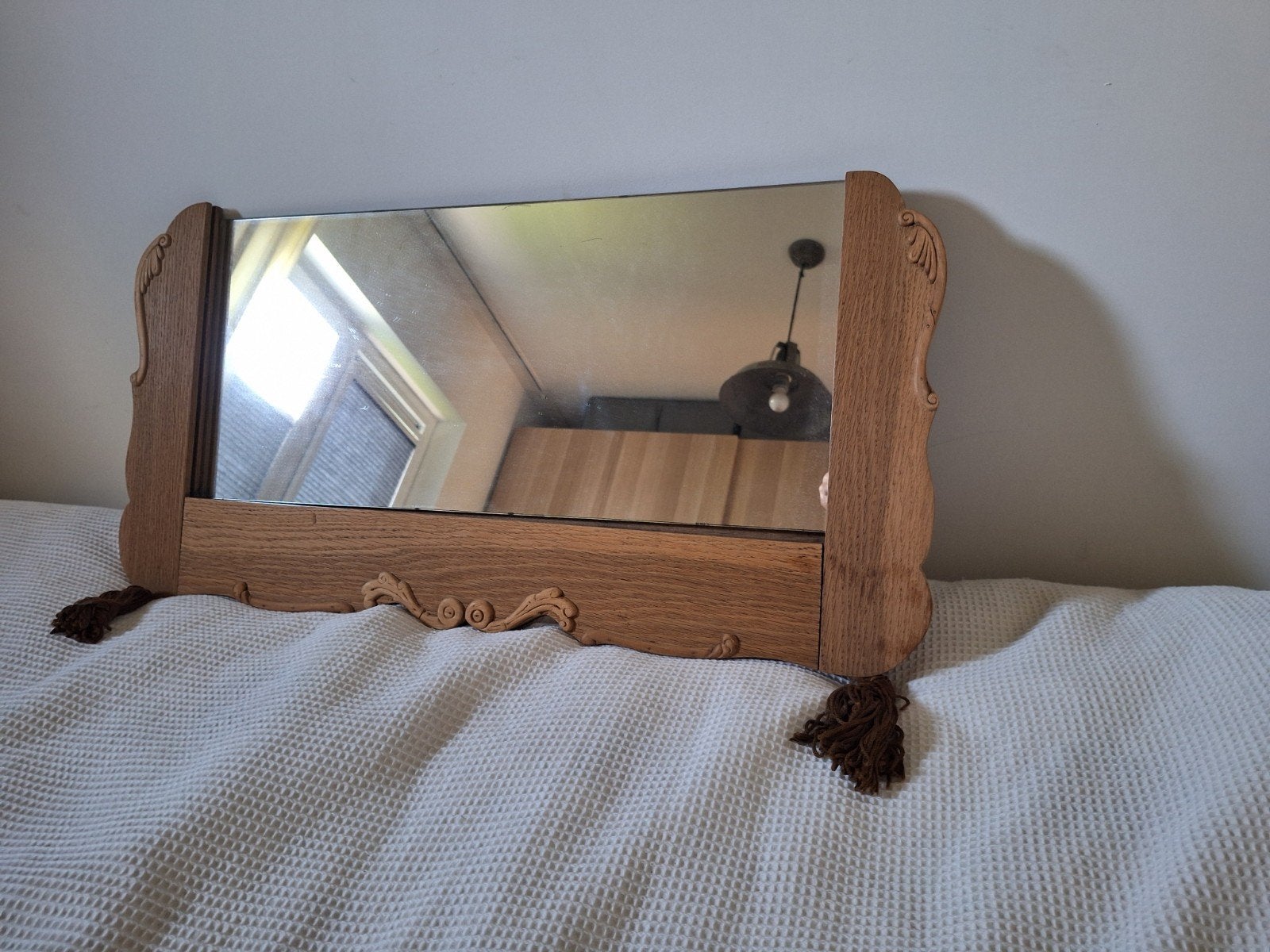 oude spiegel en kapstok, Antiek en Kunst, Ophalen, Rechthoekig, Minder dan 50 cm