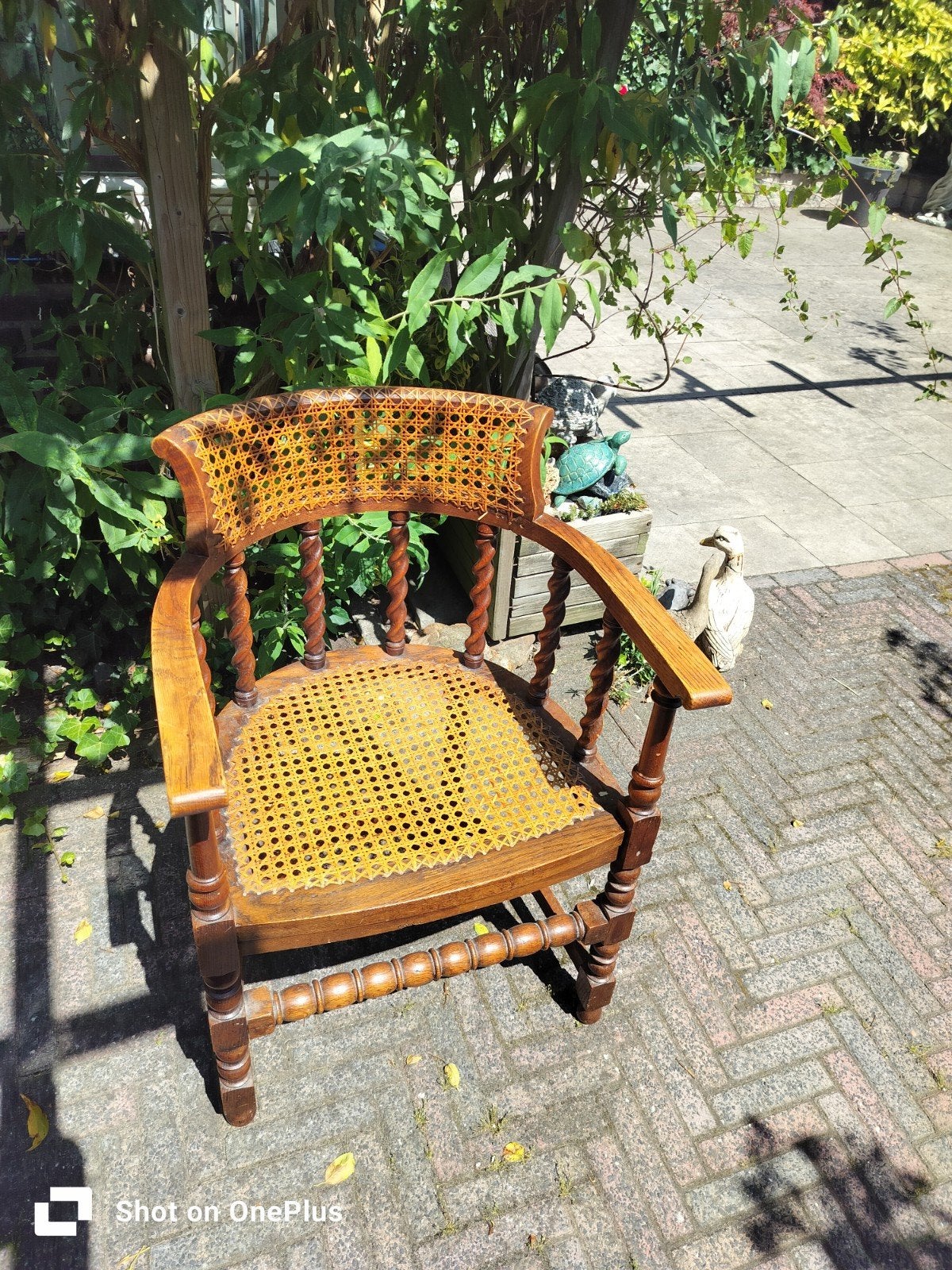 Antieke houten stoel met rotan zitting en rugleuning, Antiek en Kunst, Ophalen of Verzenden