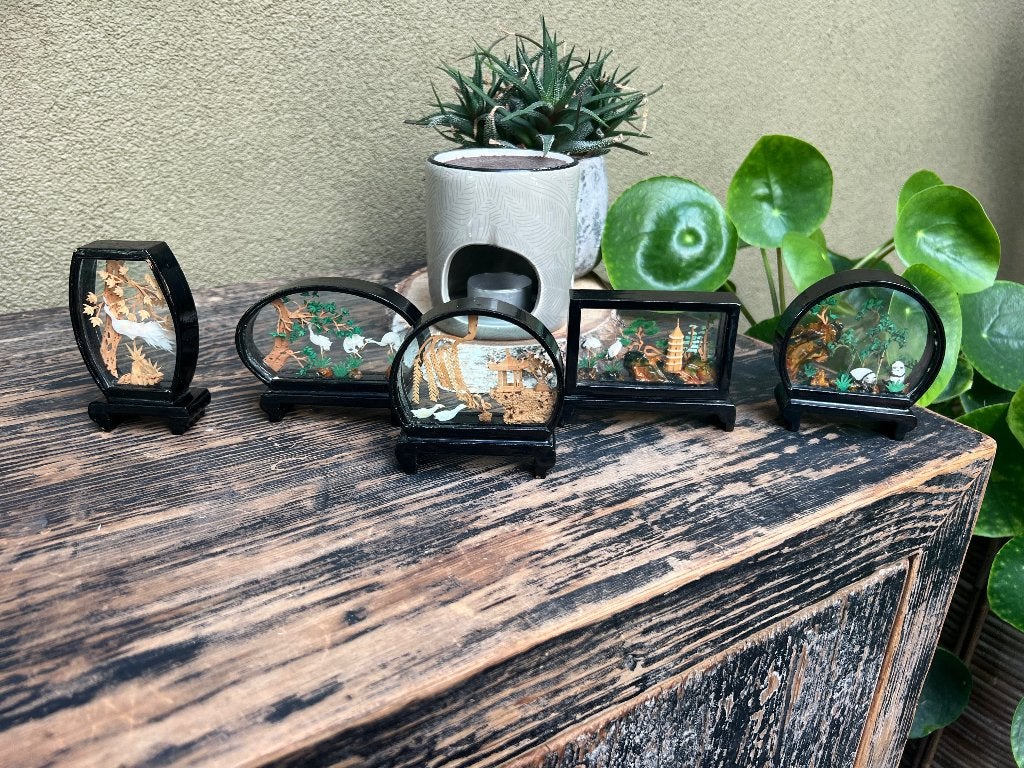 Chinese miniatuur diorama handwerk chinees decoratie set, Antiek en Kunst, Overige typen, Gesneden, China, 8 cm