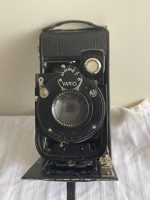 Vintage Balg Camera in leren tas, Ophalen of Verzenden, Gebruikt, Compact, Overige Merken