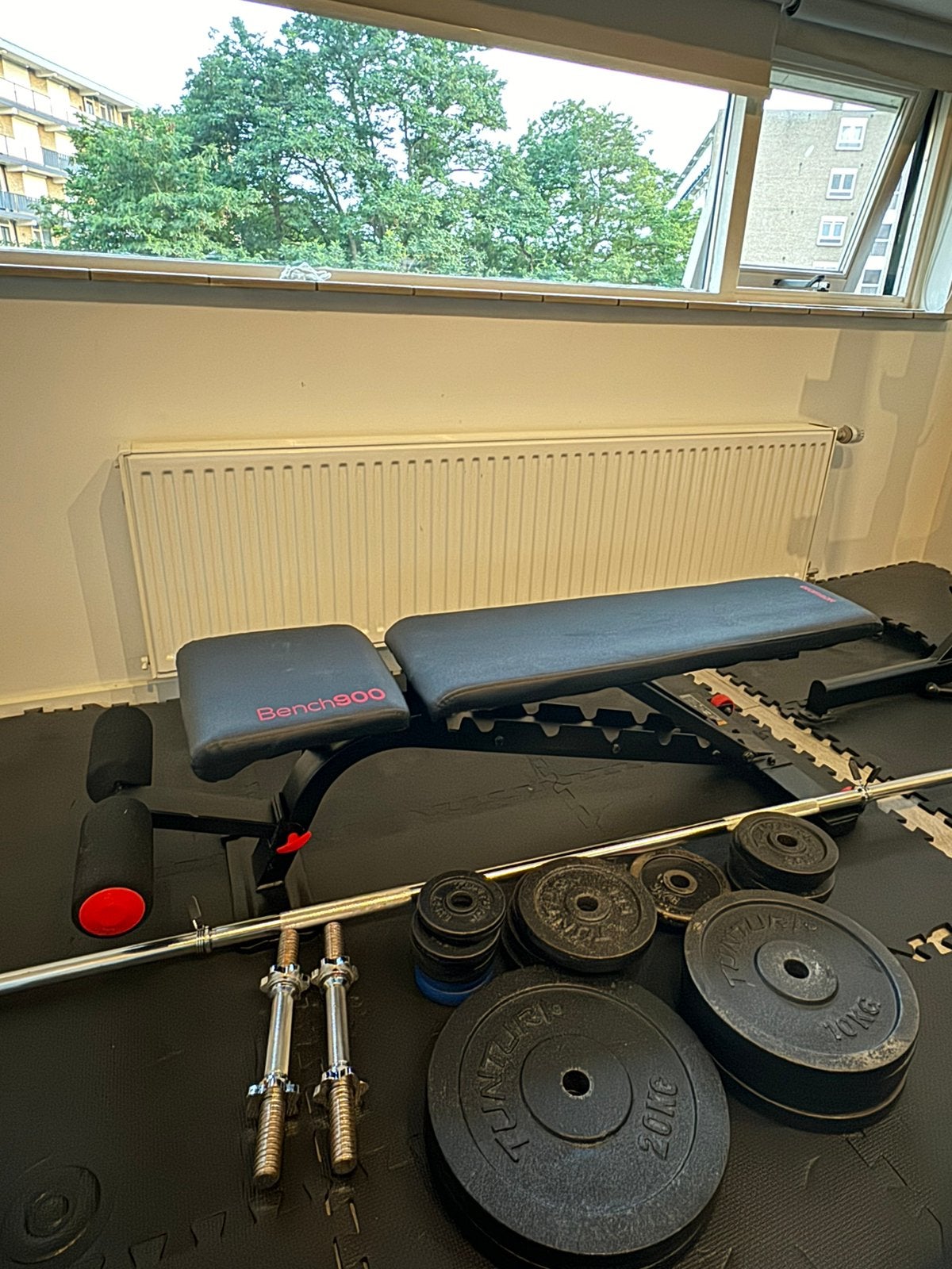 Gewichten, halters en verstelbare bank. Complete set, Ophalen, Gebruikt, Benen, Halterset