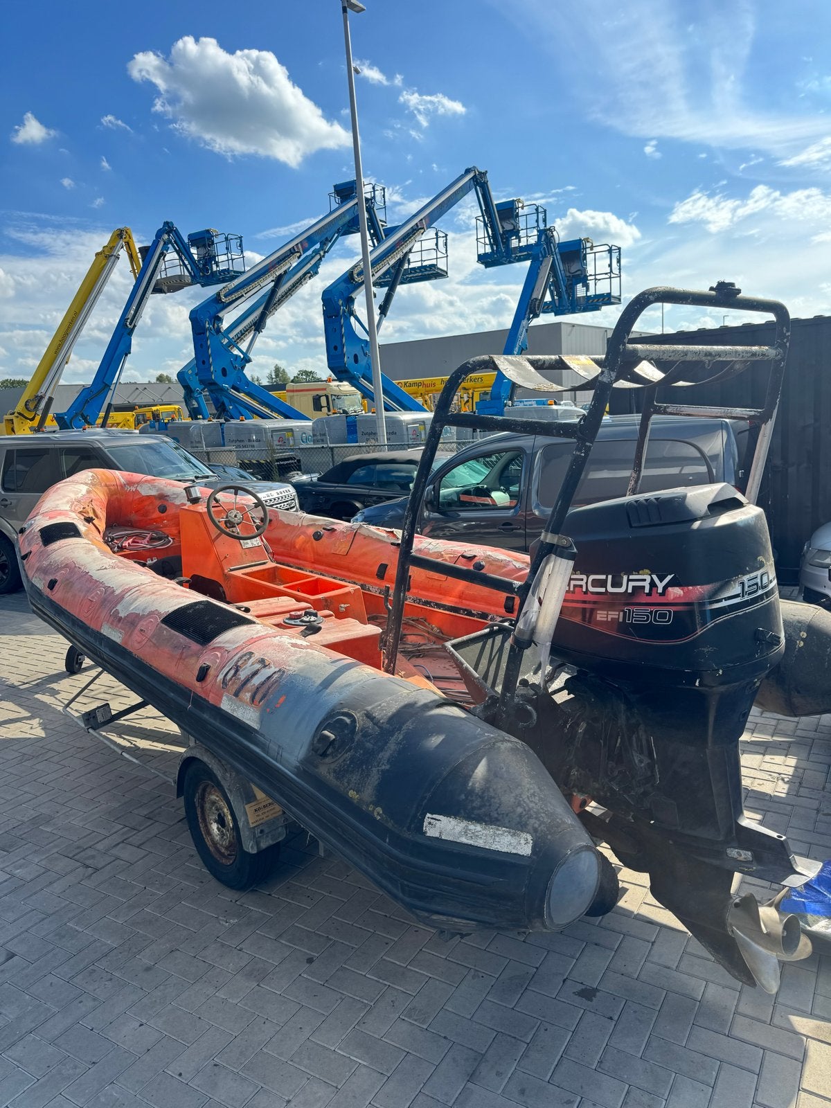 RIB 5.70m met 150pk Mercury motor en trailer - Winterproject, Ophalen of Verzenden, Mercury, Gebruikt, Inclusief motor
