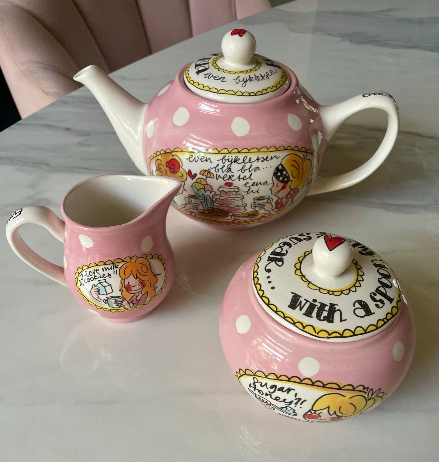 Blond Amsterdam theepot, melkkan en suikerpot, Keramiek, Ophalen of Verzenden, Zo goed als nieuw, Blond Amsterdam