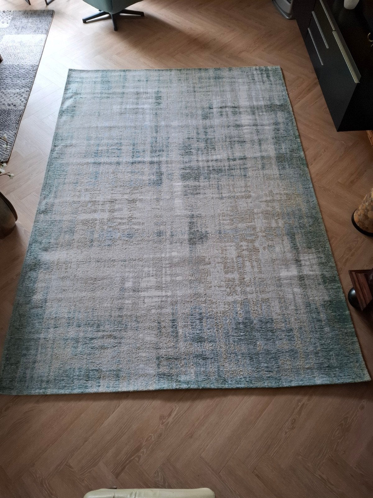 Antiek Chenille Vloerkleed -Aqua, 200x290 cm, Huis en Inrichting, Stoffering | Tapijten en Kleden, Ophalen, 200 cm of meer, Zo goed als nieuw