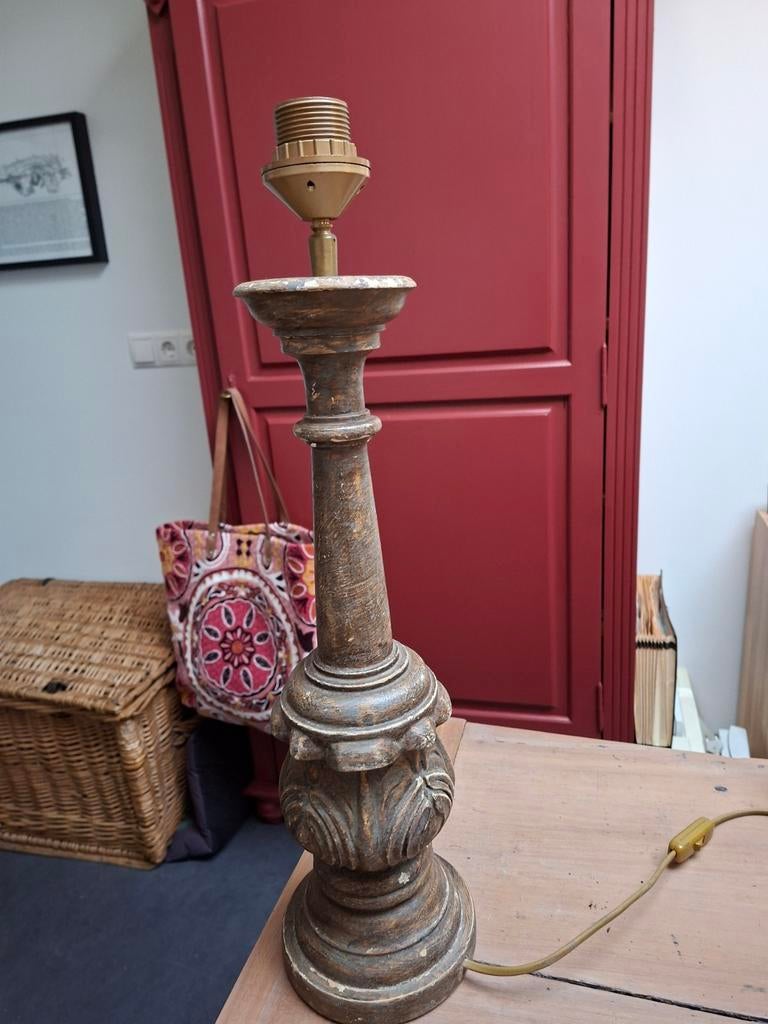 Oude houten/gipsen lampenvoet 54 cm, Ophalen of Verzenden, Gebruikt, 50 tot 75 cm